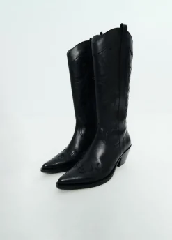 Bota Cowboy Cana Alta Bordada Piel