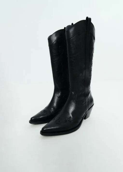 Bota Cowboy Cana Alta Bordada Piel
