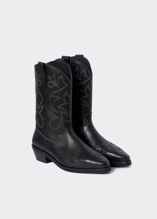 Bota Cowboy Pespuntes Contraste Piel