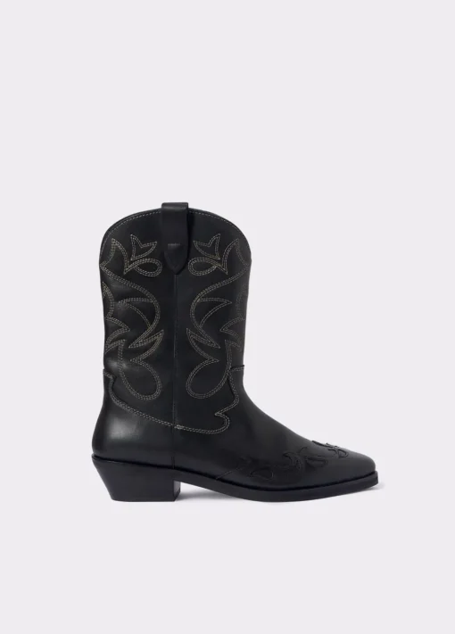 Bota Cowboy Pespuntes Contraste Piel