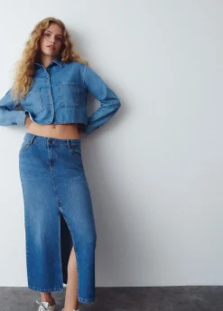 Camisa Denim Cropped