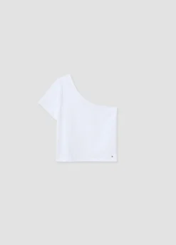 Camiseta Asimetrica Manga Corta Blanca