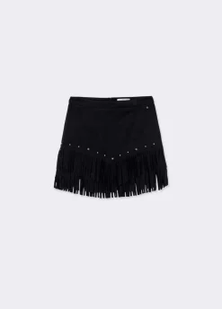 Falda Efecto Ante Flecos Y Tachas