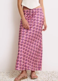 Falda Midi Estampada Satinada