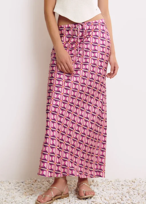 Falda Midi Estampada Satinada