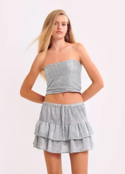 Falda Volantes Tejido Plateado