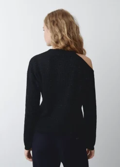Jersey Cut Out Hilo Metalizado Negro
