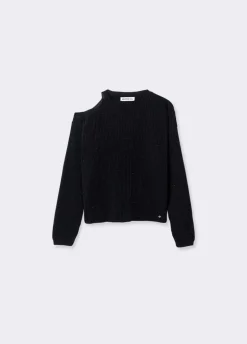 Jersey Cut Out Hilo Metalizado Negro