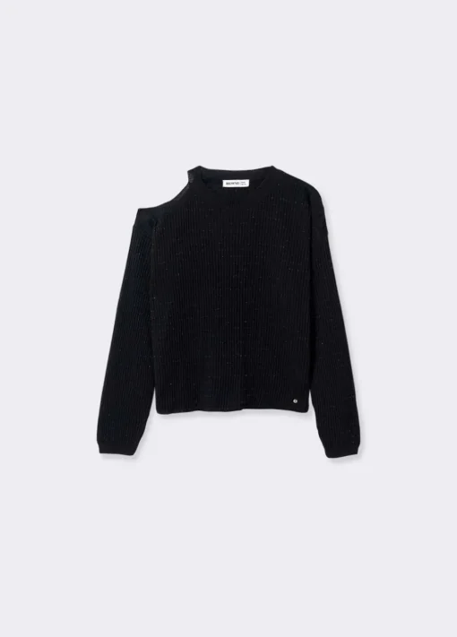 Jersey Cut Out Hilo Metalizado Negro