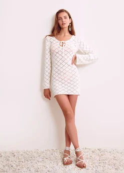 Vestido Crochet Corto Manga Larga
