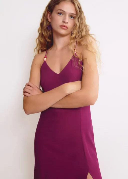 Vestido Largo Liso Detalle Abalorios